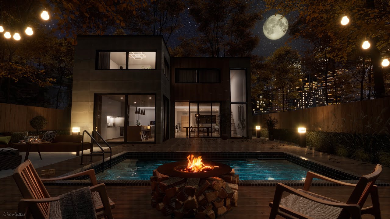 autumn-villa-night-ambience-water-crackling-fire-crickets-sounds