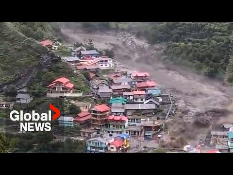 Shocking video shows Dharali village in Uttarakhand, India swept away by massive mudslide