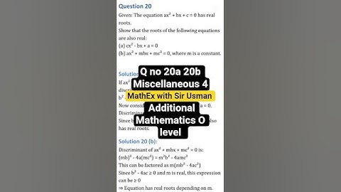 Q no 20a 20b Miscellaneous Exercise 4 Additional Mathematics O level #mathexwithsirusman #olevel