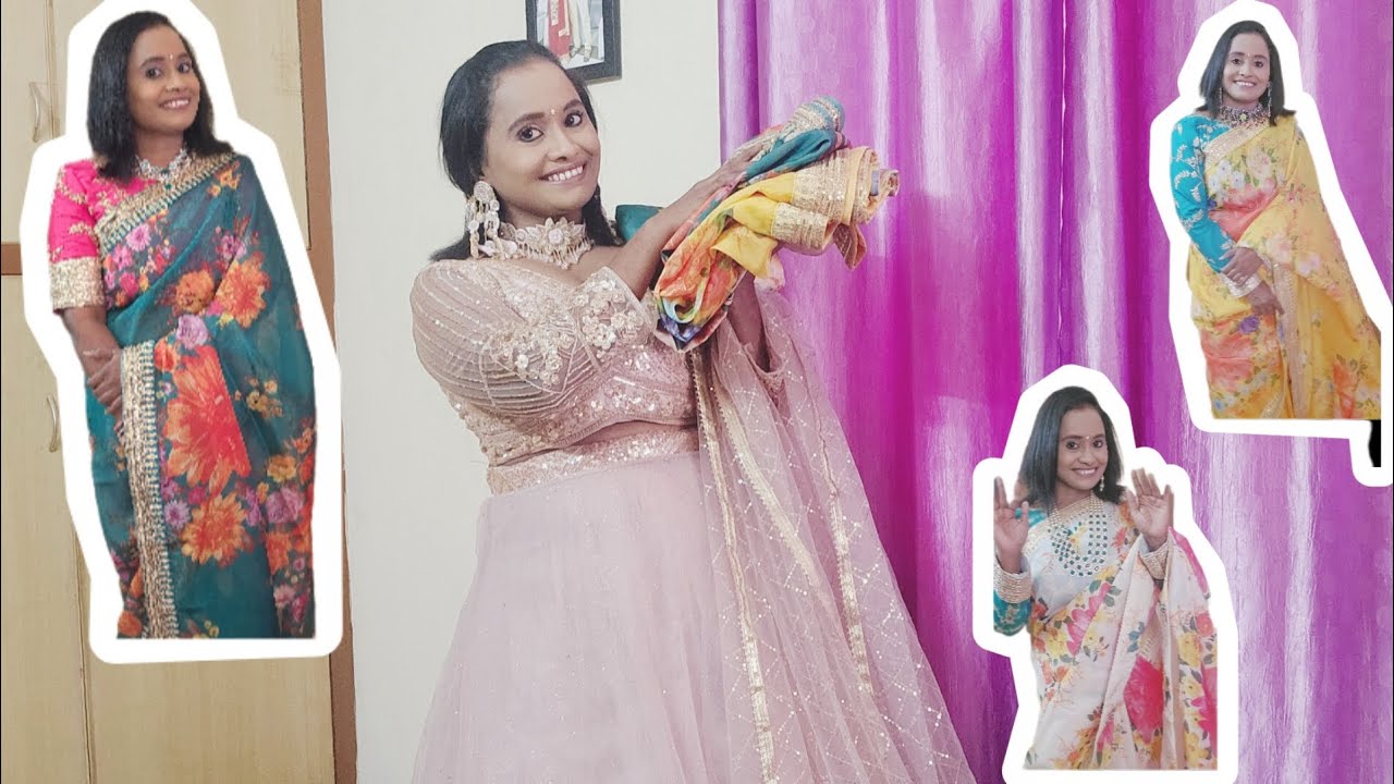 Organza saree haul for festival from Ethnicplus. Blouse & Jewellery ideas to look elegant. 👌👌