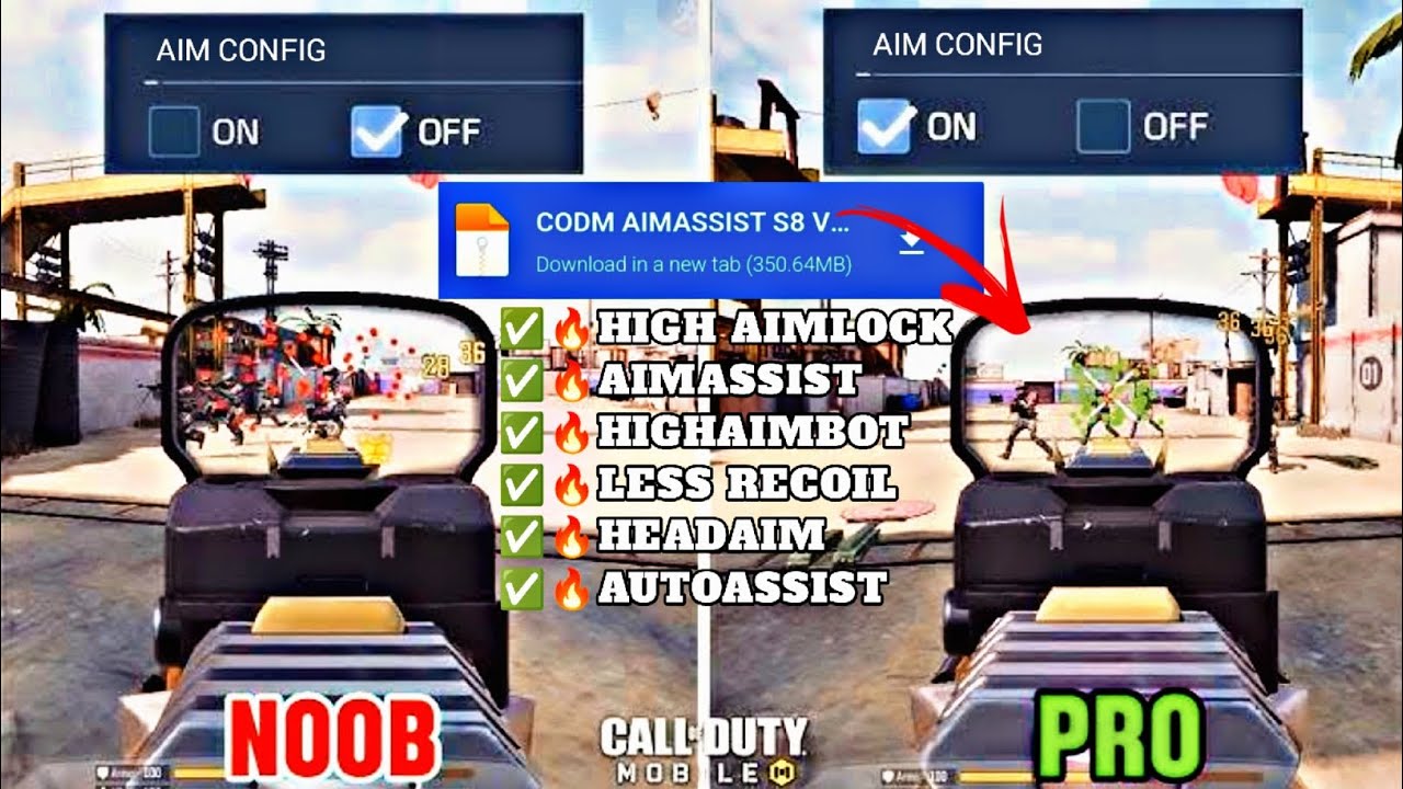 CODM NOOB AIM VS PRO AIM CONFIG GARENA & GLOBAL SEASON 8 V1 BY XENN ...