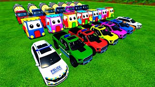 TRANSPORTING COLORFUL POLICE CARS, AMBULANCE, FIRE TRUCK, FORD, CHEVROLET, VOLKSWAGEN, MAN, FS22!