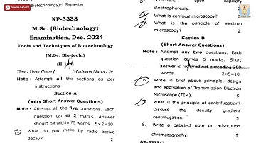 MSC 1ST SEM BIO TECHNOLOGY TOOLS AND TECHNIQUES OF BIOTECHNOLOGY NP DEC 2024 | CCSU