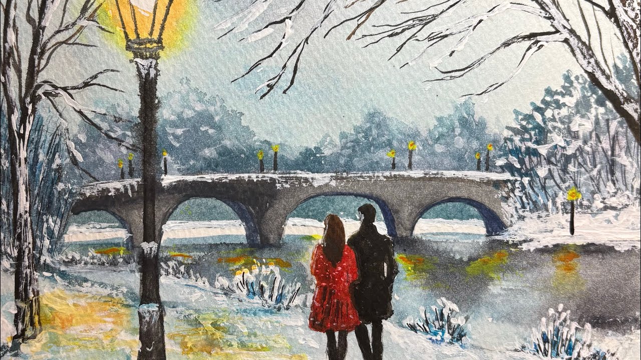 ❄️ Painting a Romantic Winter Scene | Watercolor & Gouache Tutorial