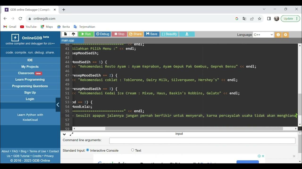 TUTORIAL MEMBUAT PROGRAM SEDERHANA REKOMENDASI MAKAN SESUAI MOOD ...