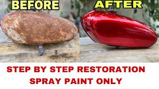 DIY HOW TO RESTORE RUSTY GAS TANK,USING SPRAY PAINT ONLY!!