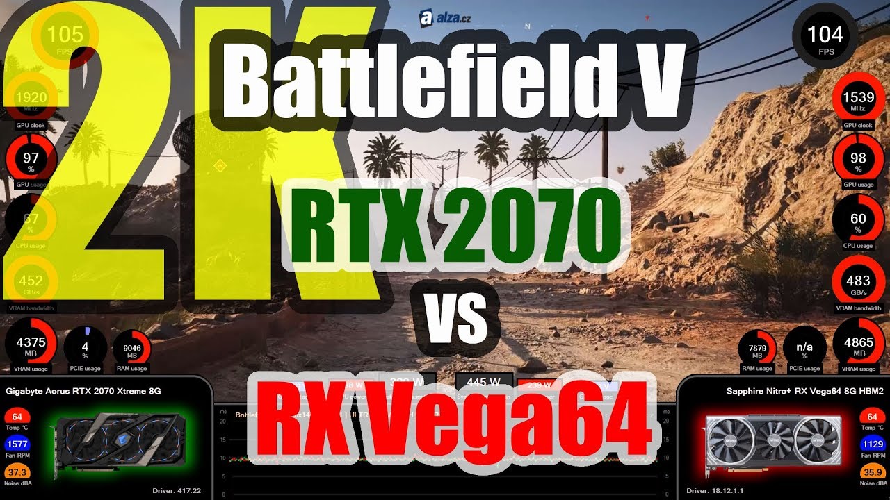 Battlefield V (2K) - GeForce RTX 2070 vs Radeon RX Vega64 - YouTube