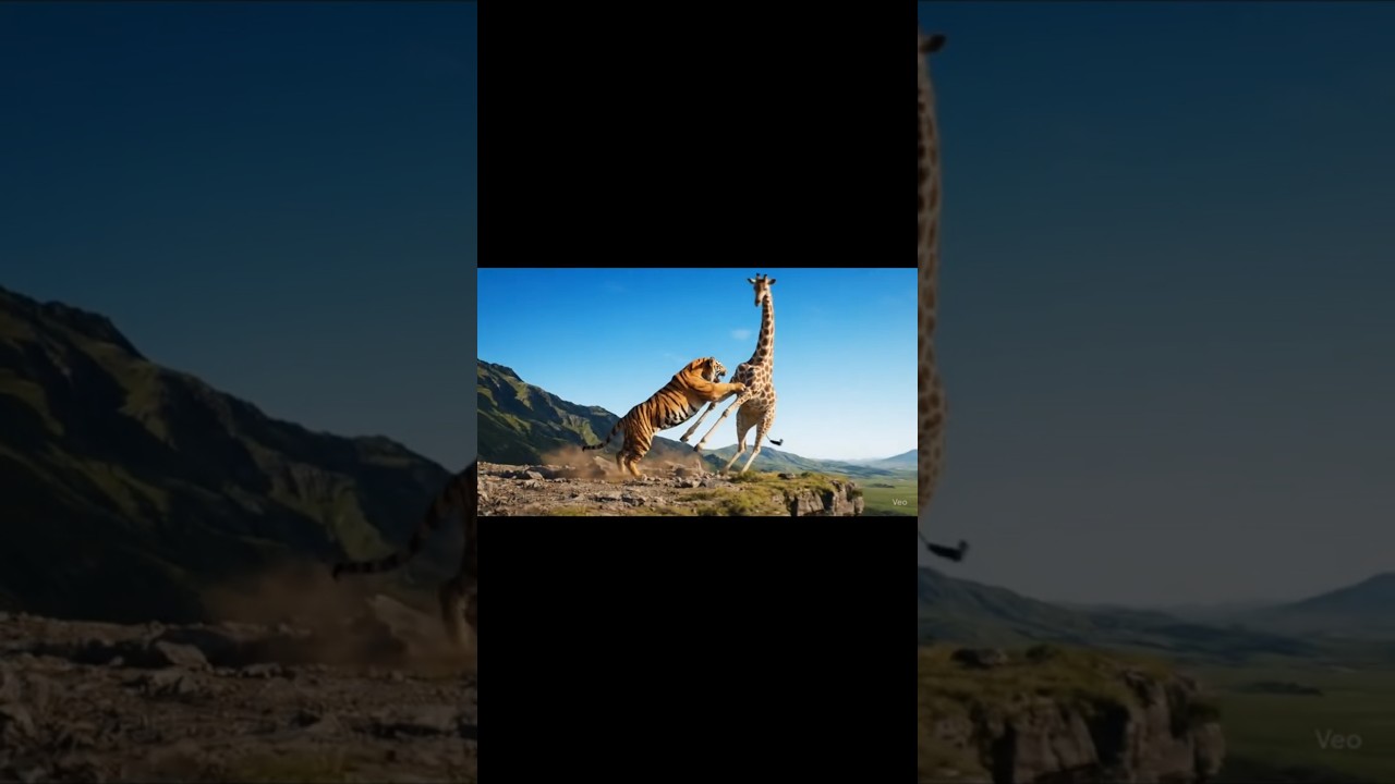 Oh No! Tiger attacks poor giraffe! 