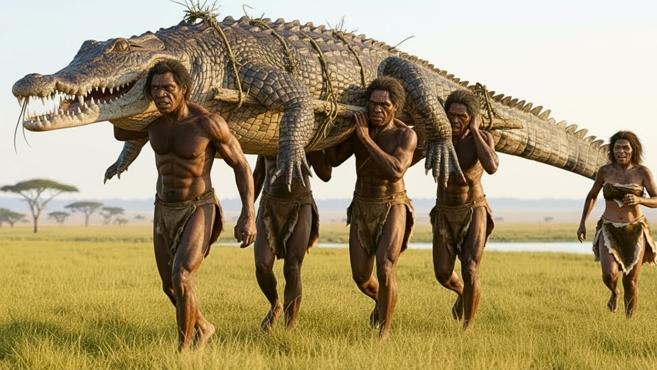 Life 3.4 MILLION Years Ago: Female Homo habilis Protects Offspring VS COLOSSAL CATFISH