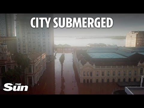 Drone footage shows city UNDERWATER as Brazil flooding kills dozens and leaves 115,000 homeless.