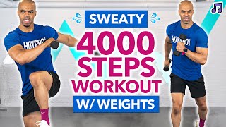 Famous SWEATY 4000 STEPS Walking Workout with Weights (NO JUMPING, All Standing, Knee Friendly, No Repeats) Wealth