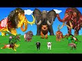 8 Giant Mammoth Elephant Cow Vs Zombie Tiger Panther Vs 5 Giant Lion Wolf Dinosaur Saved By Mammoth