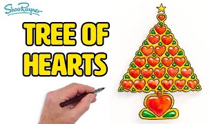 How to draw & Paint the Christmas Tree of Love in Watercolor - with Beautiful Jewel Hearts