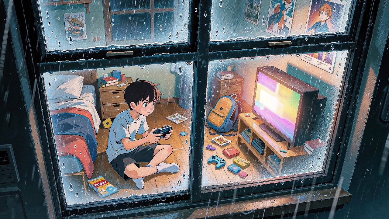 Cozy Room Gaming Lofi 🎮🌧️ | Chill Beats & Soft Rain to Relax / Study