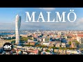 Flying over malm sweden 4k ultra  calming music with amazing scenic city view