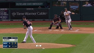 MIN@CLE: Plouffe belts two-run homer off Kluber