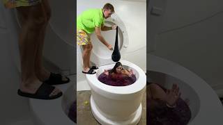 My Twin Brother Surprised Me With Balloon Prank In The Worlds Biggest Toilet Purple Pool #Shorts