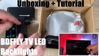 BDFFLY TV LED Backlights with HDMI 2.0 Sync Box Without Camera, RGBIC LED unboxing and instructions