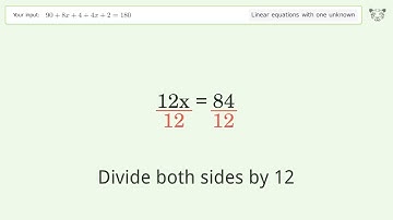 Solve 90+8x+4+4x+2=180: Linear Equation Video Solution | Tiger Algebra