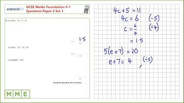 GCSE Maths EDEXCEL Specimen Set 1 Foundation     Paper 2   Q16 Solving Linear equations