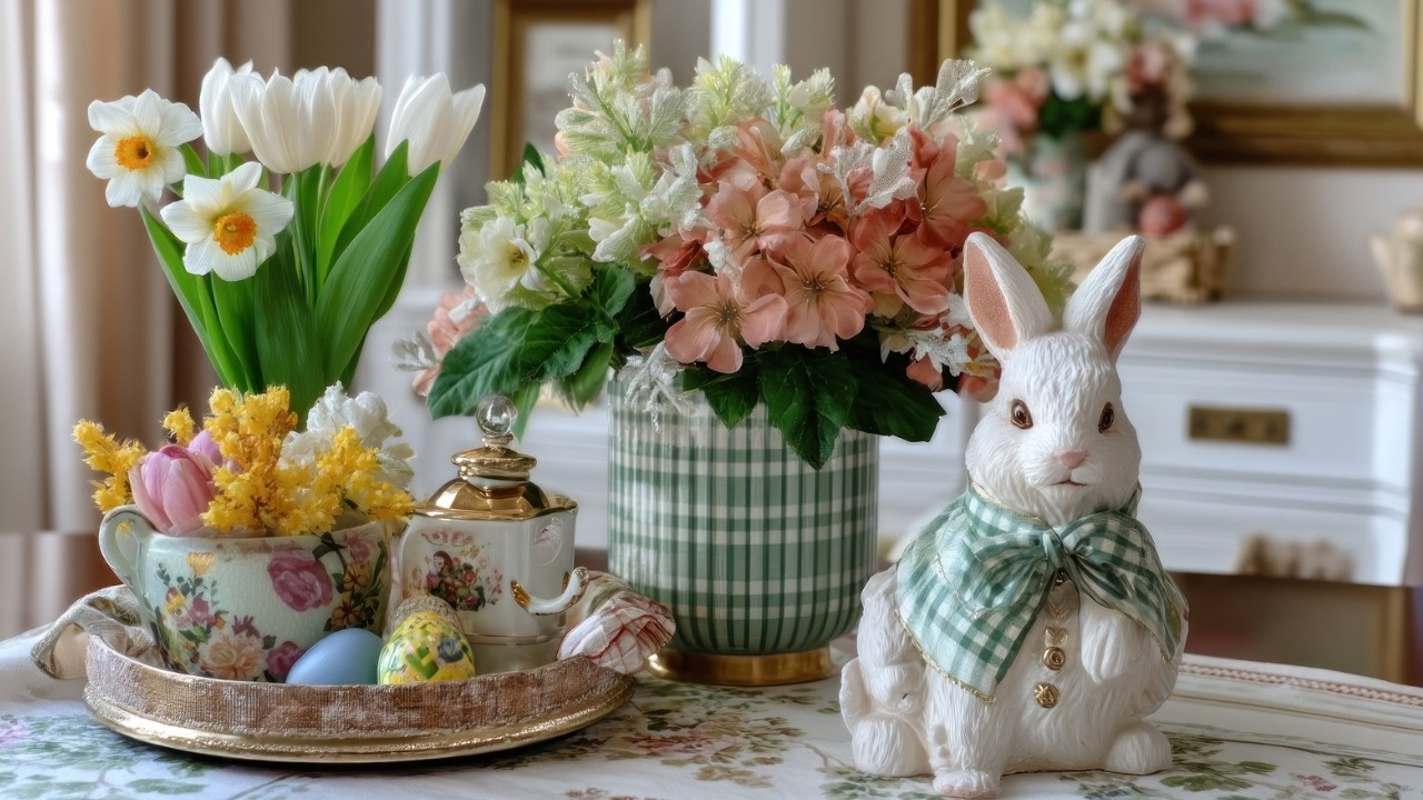 Farmhouse Easter Decor Tour 🐰 | Pastel Spring Tablescape & Bunny Accents