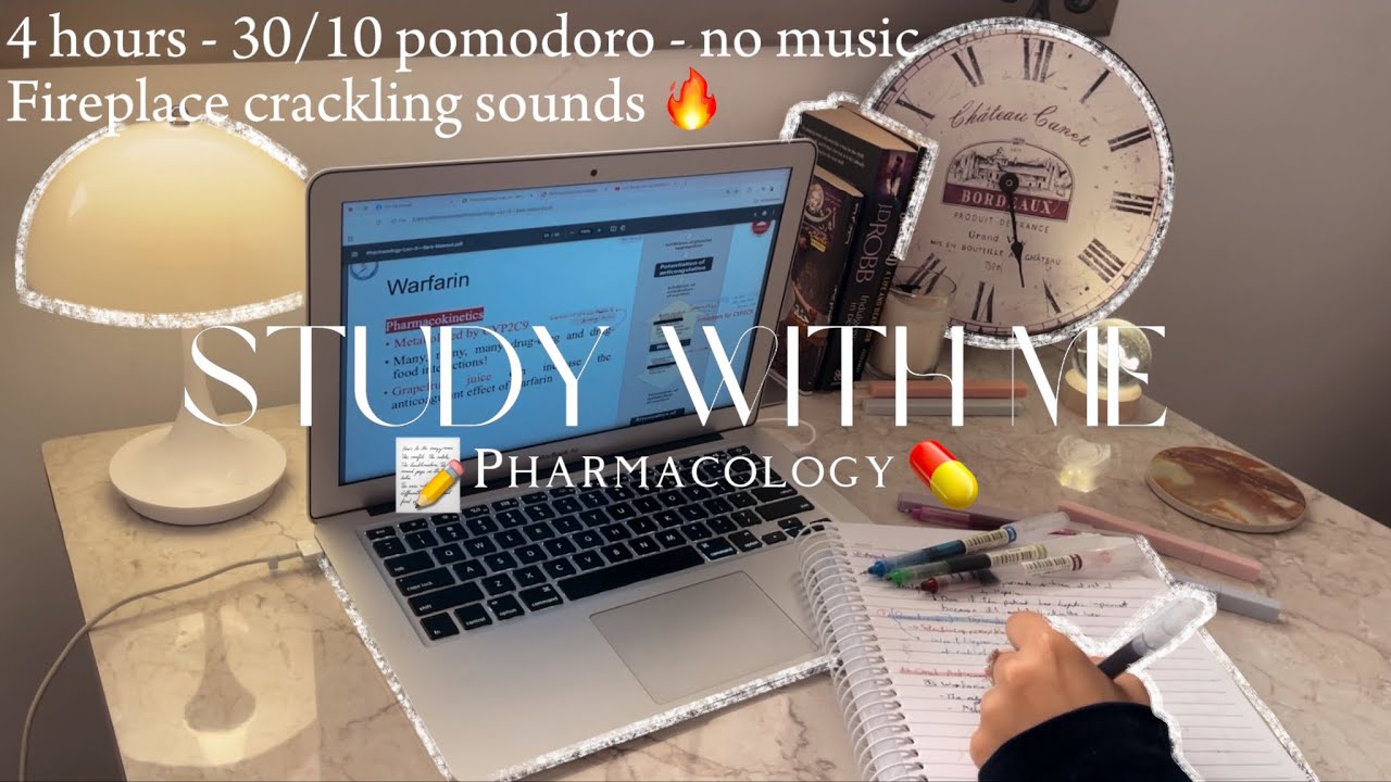 4-HR study with me pharmacology 💊 | 30/10 pomodoro - no music