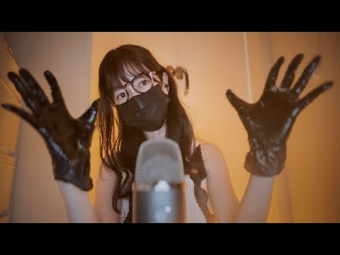 [ASMR]  ネバネバでリラックス / 囁き、ゴム手袋、糊、ジェル / Whispering, rubber gloves, glue, gel