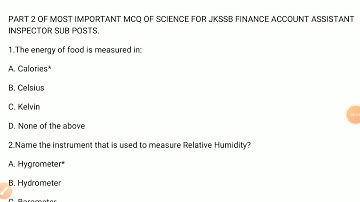 PART 2 OF MOST IMPORTANT MCQ OF SCIENCE FOR JKSSB FINANCE ACCOUNT ASSISTANT, INSPECTOR SUB INSPECTOR