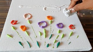 Easy/Floral Abstract Painting/Just using cotton cloth/No Brush used/Demo/Daily Art Therapy /Day #018