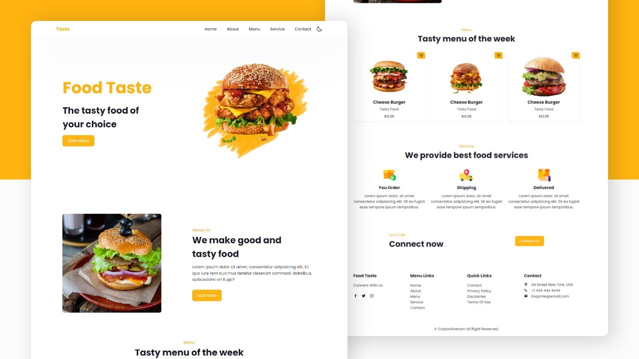 ตัวอย่าง เว็บ สวย ๆ html  New Update  Responsive Restaurant/Food Website Design Using HTML CSS And JavaScript - Dark/Light Mode