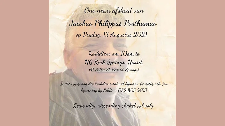 Ons neem Afskeid van Jacobus Philippus Posthumus