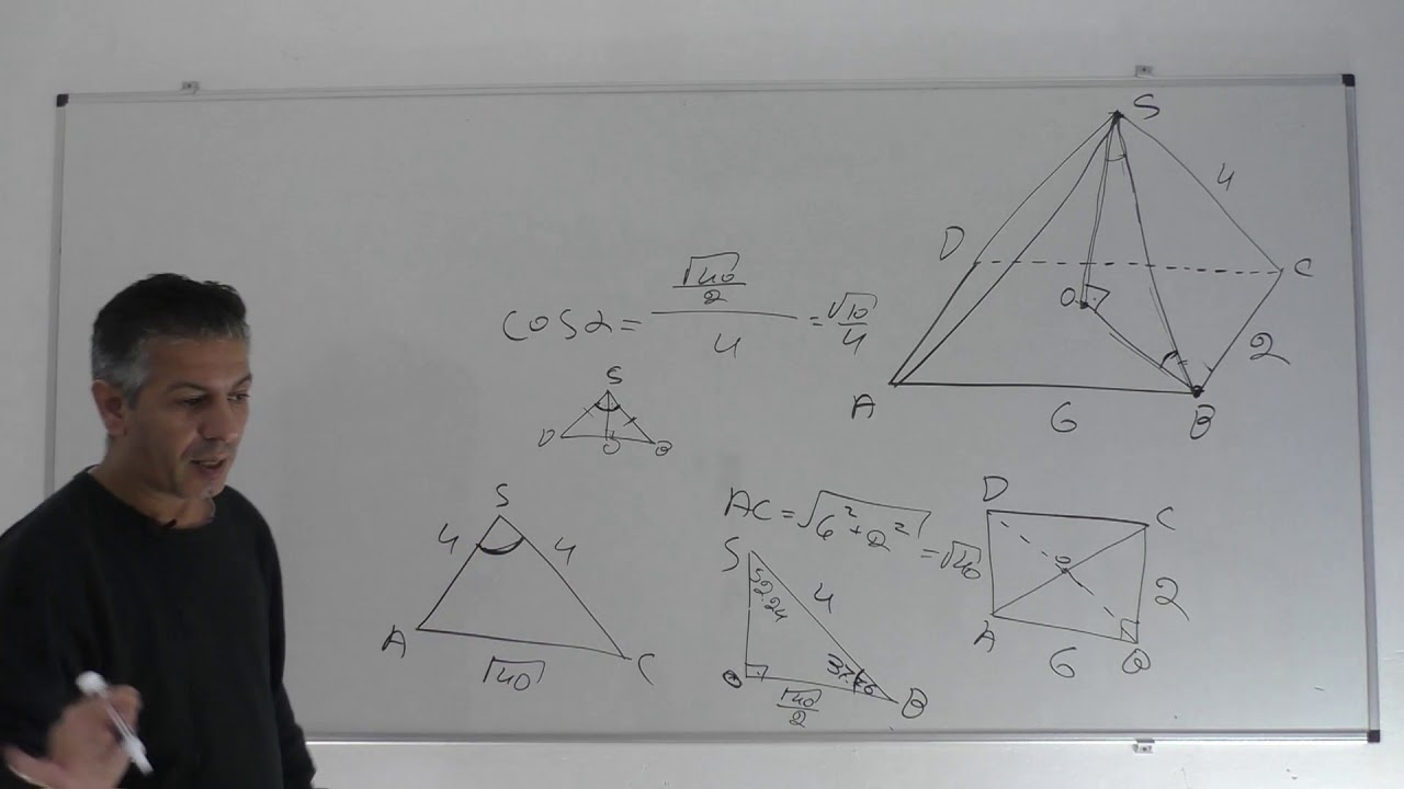 פתרון בגרות 482 חורף 2021 שאלה 2 -טריגונומטריה במרחב פירמידה שבסיסה מלבן