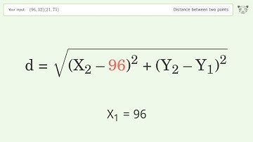 Find the distance between two points p1 (96,32) and p2 (21,75): Step-by-Step Video Solution