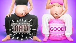 PARENTING HACKS & TRICKS 🖤 Pink vs Black Challenge 🩷 Bad vs Good Pregnant Twins By 123GO!