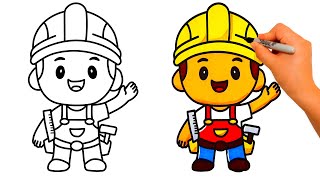How to draw CONSTRUCTION WORKER easy Como dibujar un albanil facil paso a paso
