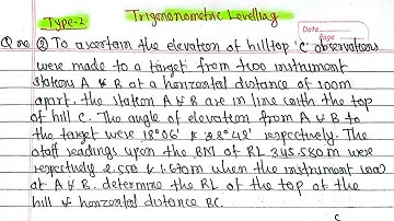 Trigonometric Levelling|Type-2|Calculate RL of top of tower|Surveying-I BE 3rd Sem & Diploma PU TU