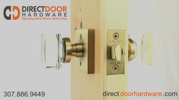 Emtek Square Crystal Knob with Square Rosette in Satin Brass