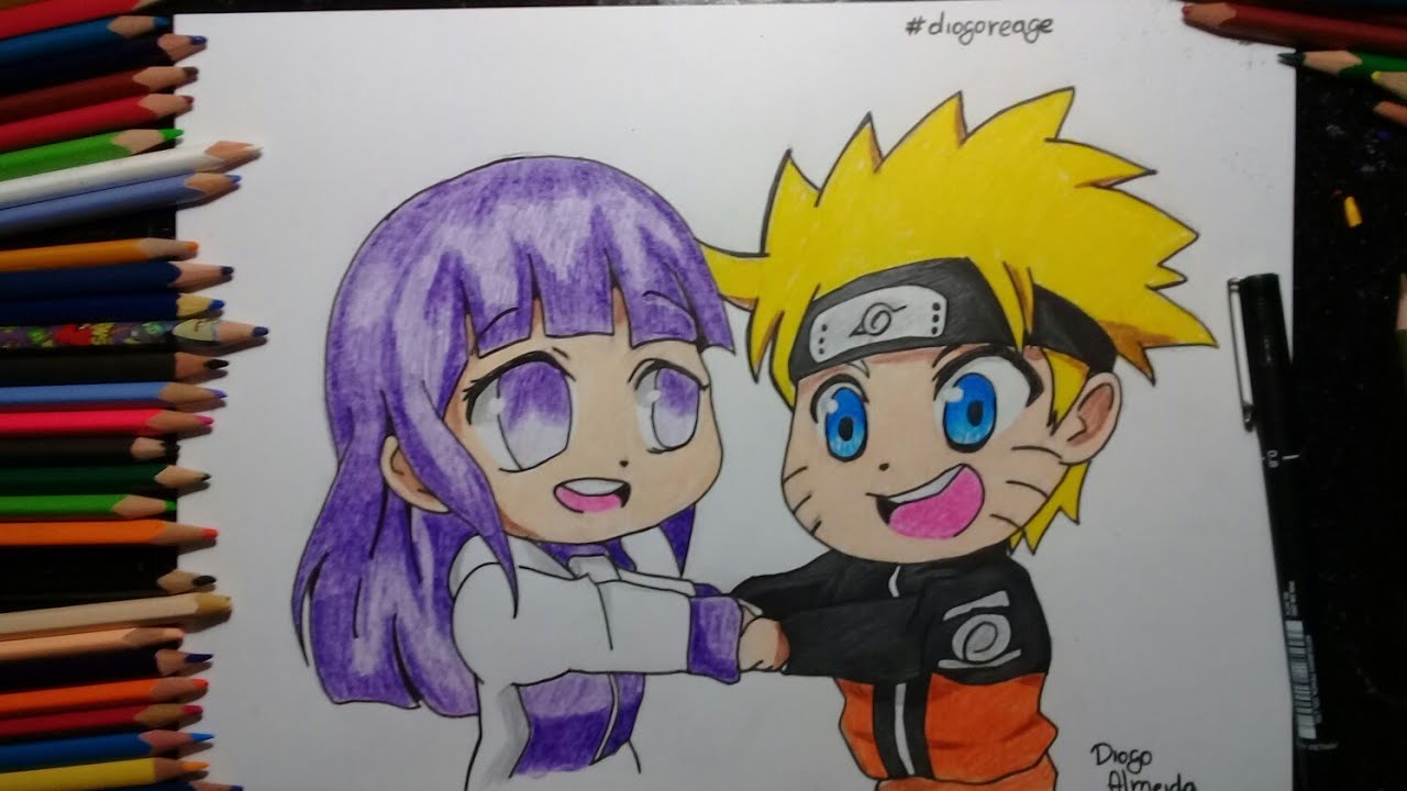 Desenho de Hinata e Naruto pintado e colorido por Hinary o dia 11 de Junho  do 2016