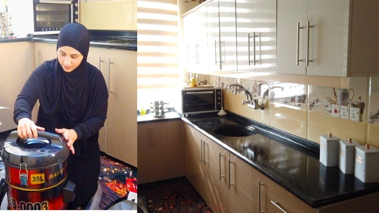 جوله داخل مطبخي🏠 تنظيف وفرش🧹 تجربتي بالمكنسة