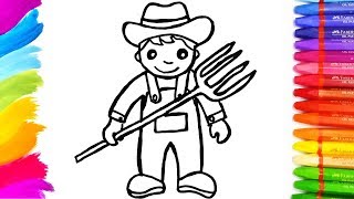 Farmer coloring page | How to draw a rancher | learning Colors for kids