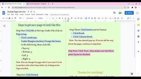 How to make a double page using Columns on Google Docs