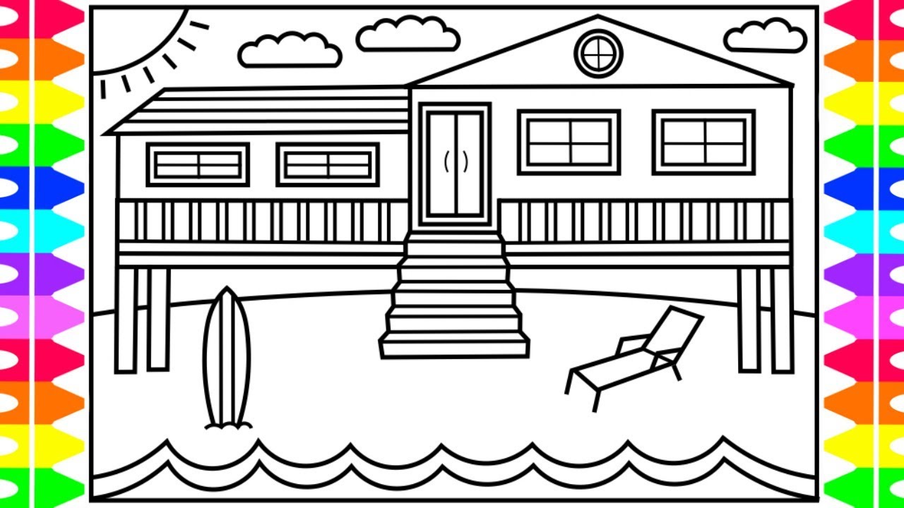 How to Draw a BEACH HOUSE for Kids 💙💚💜🏖Beach House Drawing | Beach ...