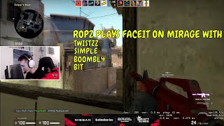 ropz plays faceit on mirage with twistzz, s1mple, b1t and boombl4