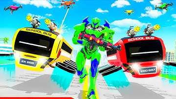 Flying School Bus Robot: Hero Robot Games 2021 || Gameplay - iOS & Android || #1