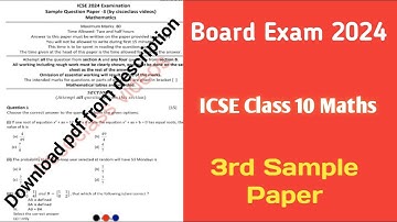 ICSE Class 10 Maths 2024 Sample Paper 3 (Official Pattern) Paper + Tips & Tricks: download pdf