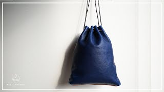 【レザークラフト】DIY / ネイビー革巾着【制作動画】