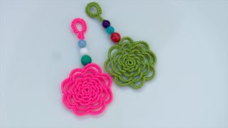 Macrame keychain tutorial: Macrame flower keychain - easy, simple