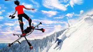 Flying on Snow in LA, Personal Aircraft Drone. Human Flight Machine - SkySurfer Hoverboard Manned