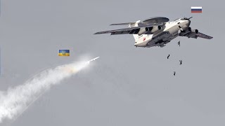 Scary moment! Russian pilots makes mistake after Russian Beriev A-50 is hit by hypersonic missile.