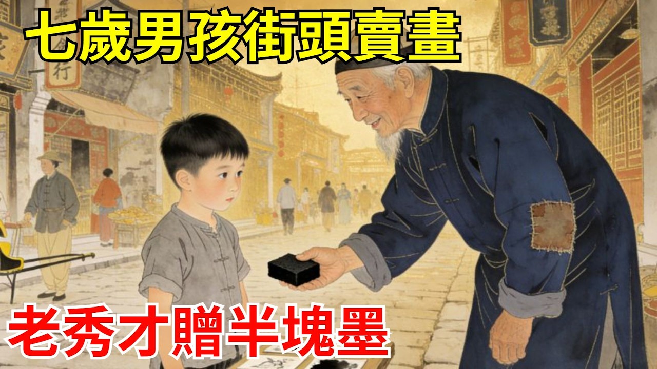 父冤死獄中，七歲男孩街頭賣畫，筆觸如神。老秀才憐其才，贈半塊墨。十二年後，他成禦前畫師，尋遍天下，攜百幅禦賜金畫登門謝恩！#故事頻道#聽書#民間故事#說書#善有善報#爽文